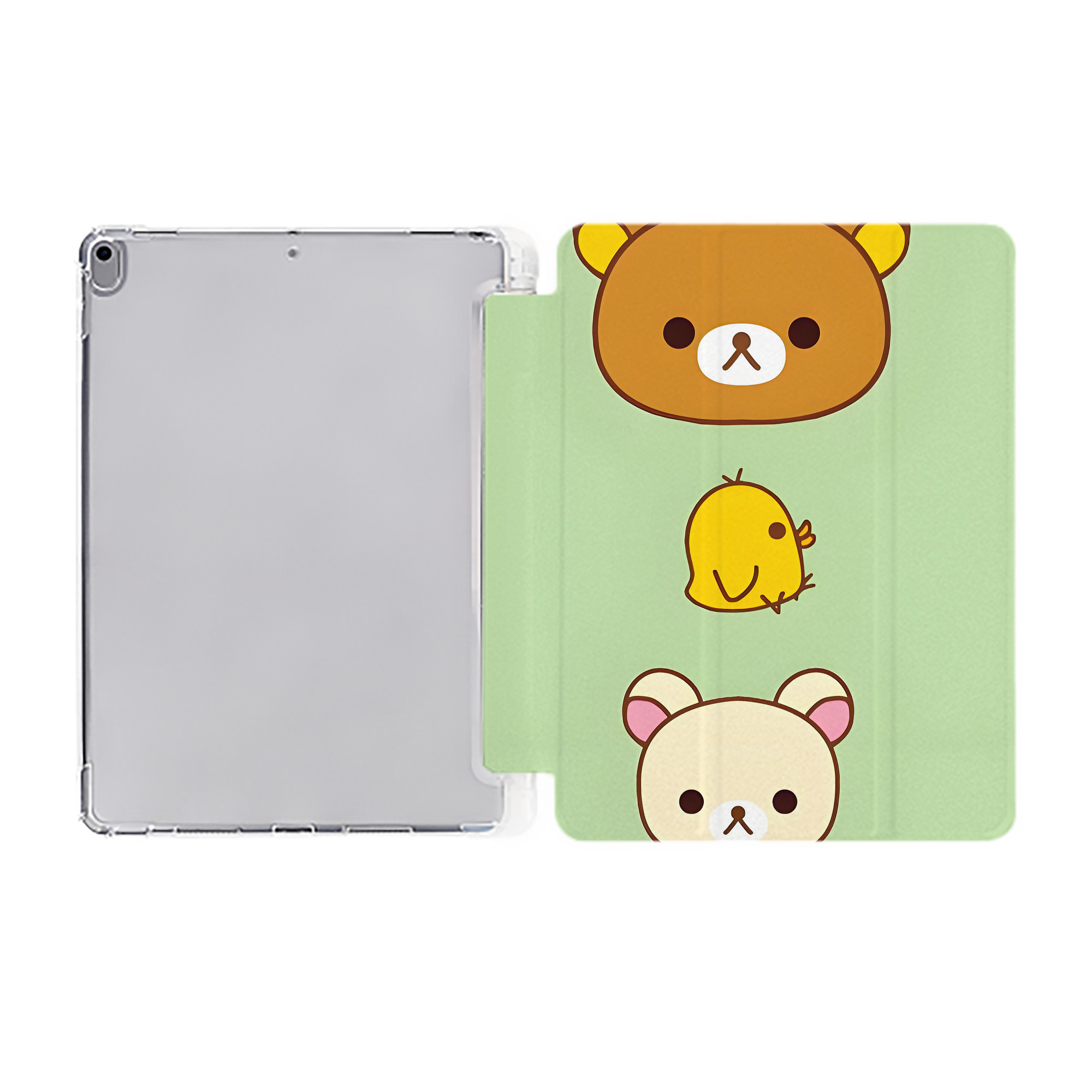 （画像用） リラックマ リラックマ キイロイトリ Rilakkuma Korilakkuma Kiiroitori IPad ケース ペン収納付き 三つ折りスタンド PUレザー×シリコン 対応機種9.5/10.5/10.9インチ